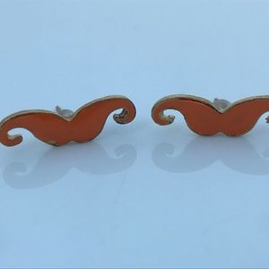 Women Earrings Orange Mustache Earrings